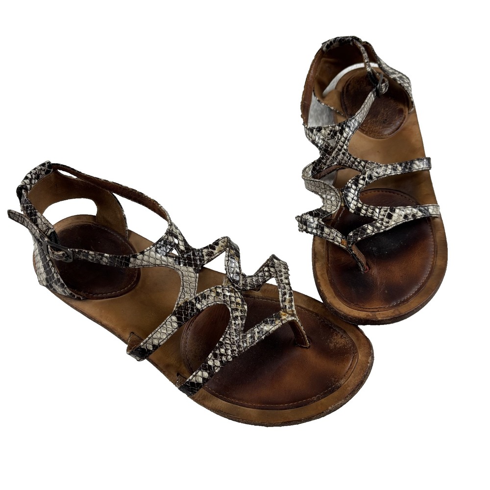 Gentle Souls‎ Snakeskin Gladiator Sandals Womens 7M Cream Black Strappy Flat